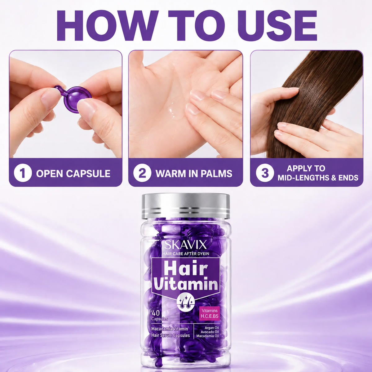 💜 SKAVIX™ Hair Vitamin Capsules – Tame Frizz, Nourish Dry Hair & Boost Shine ✨ | 40 Capsules