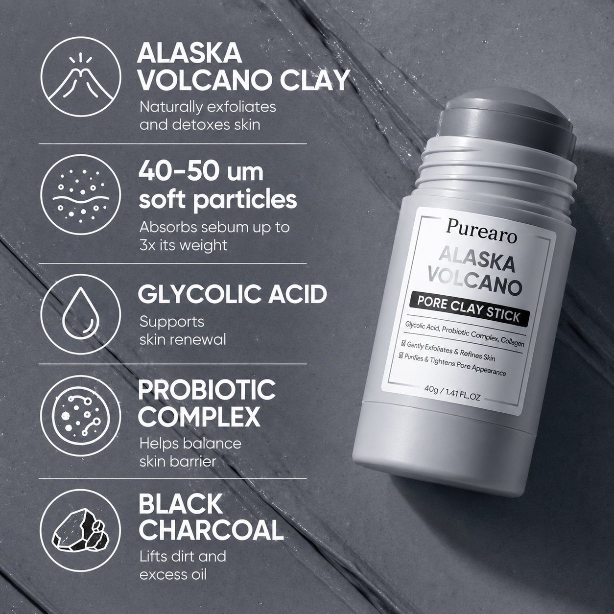 🌋 Purearo Clay Mask Stick Deep Pore Cleanse for Smoother Skin ✨