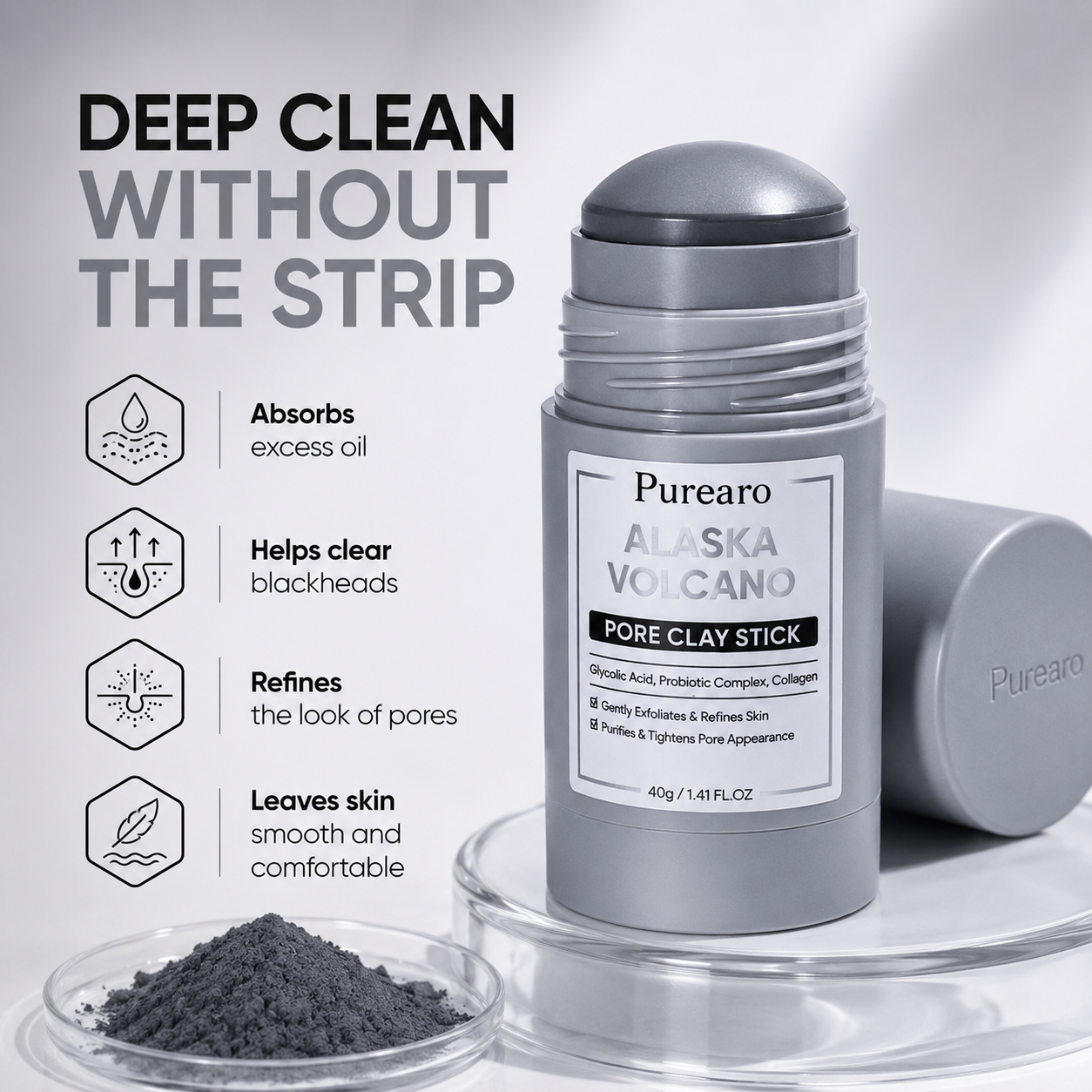 🌋 Purearo Clay Mask Stick Deep Pore Cleanse for Smoother Skin ✨