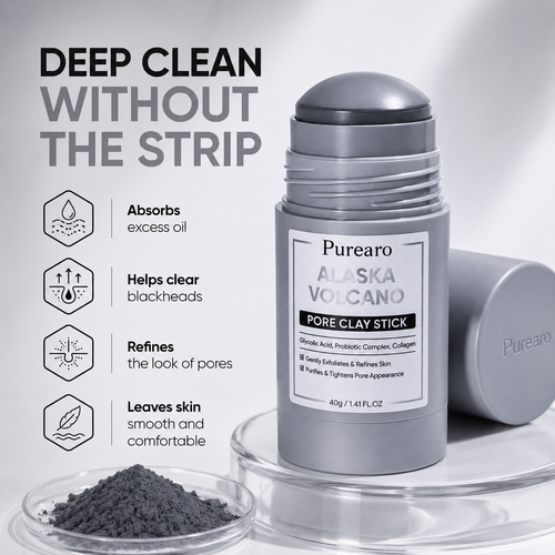 🌋 Purearo Clay Mask Stick Deep Pore Cleanse for Smoother Skin ✨